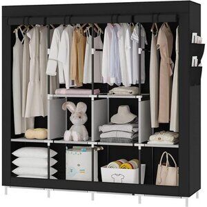Portable Large Wardrobes Organizer with 6 Storage Shelves, Black